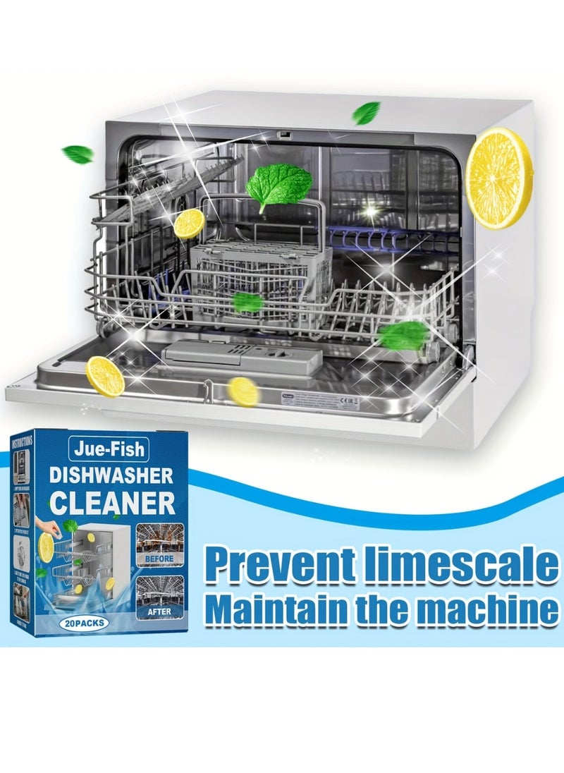 JUE-FISH 20Pcs Dishwasher Cleaner Tablets RV Dishwasher Deep Cleaning Tablets Remove Dirt and Stains Easily Natural Remover for Limescale Hard Water Calcium Odour Smell to Clean Dish Washer Tablet  - Image 5