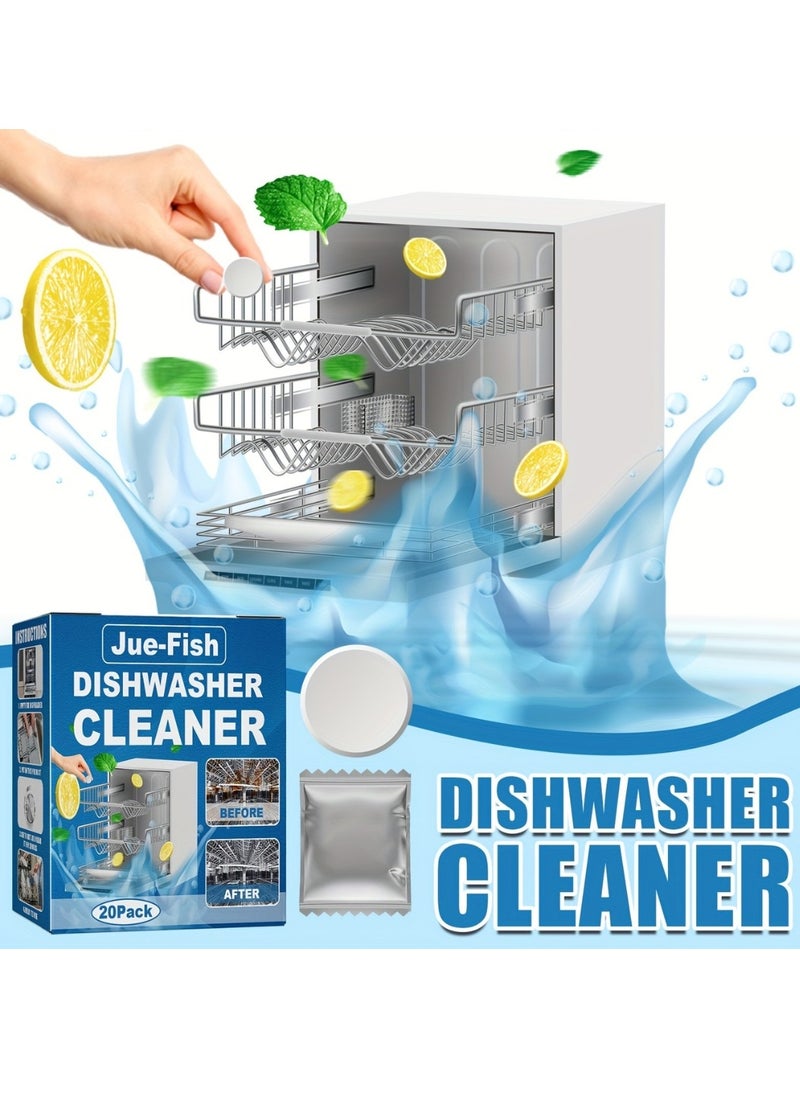 20Pcs Dishwasher Cleaner Tablets RV Dishwasher Deep Cleaning Tablets Remove Dirt and Stains Easily Natural Remover for Limescale Hard Water Calcium Odour Smell to Clean Dish Washer Tablet