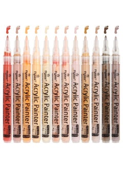 Flysea Skin Tones Art Markers, Acrylic Paint Pens Set of 12 Skin Colors Paint Markers for Rocks Canvas Tiles Glass Ceramic Wood Sketch Portrait Manga Drawing Illustration Sketching, Extra Fine Tip  - Image 1