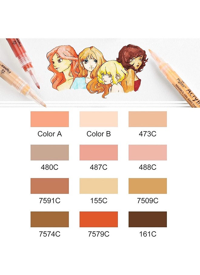 Flysea Skin Tones Art Markers, Acrylic Paint Pens Set of 12 Skin Colors Paint Markers for Rocks Canvas Tiles Glass Ceramic Wood Sketch Portrait Manga Drawing Illustration Sketching, Extra Fine Tip  - Image 3