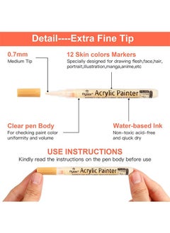 Flysea Skin Tones Art Markers, Acrylic Paint Pens Set of 12 Skin Colors Paint Markers for Rocks Canvas Tiles Glass Ceramic Wood Sketch Portrait Manga Drawing Illustration Sketching, Extra Fine Tip  - Image 4