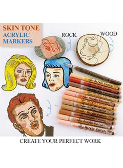 Flysea Skin Tones Art Markers, Acrylic Paint Pens Set of 12 Skin Colors Paint Markers for Rocks Canvas Tiles Glass Ceramic Wood Sketch Portrait Manga Drawing Illustration Sketching, Extra Fine Tip  - Image 2