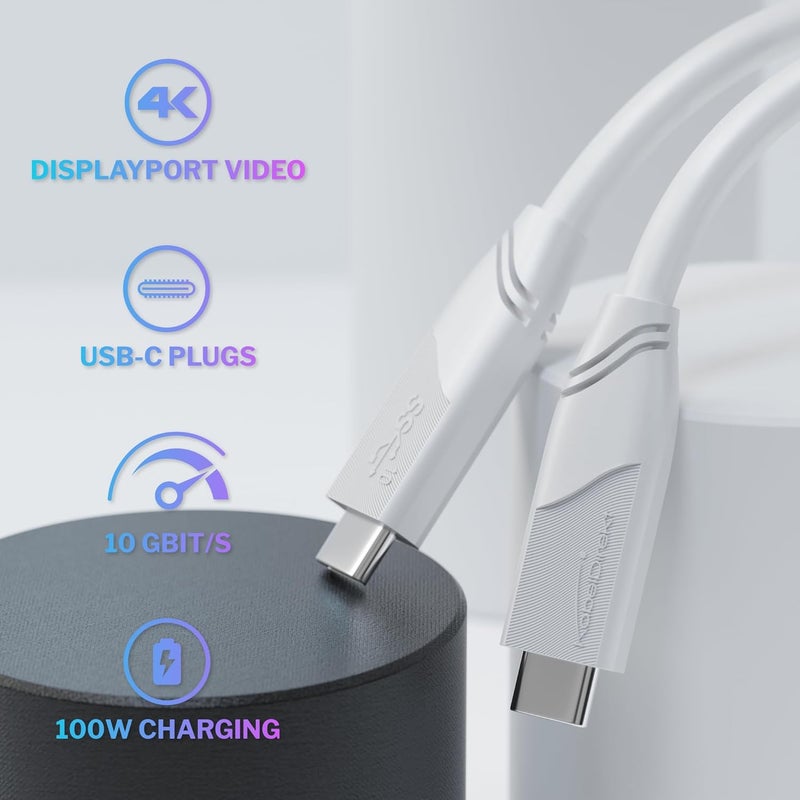 KabelDirekt All-purpose 4K USB-C Cable, USB 3.2 Gen 2 – 1m (transfers data and 4K video at 10Gbps, 100W of charging power thanks to PD3, universal data/charging/monitor cable, white) by CableDirect - Image 2