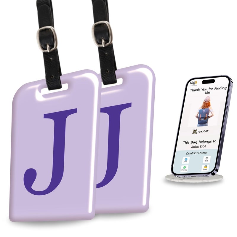tag8 [Pack 2] Smart Luggage Tag ID with Name Initial B| Bag Tag with Global Loss Recovery Service | Airline Compliant | SITA World Tracer Code Enabled | Smart Alternative to Name Tags | Gift idea (J) - Image 1