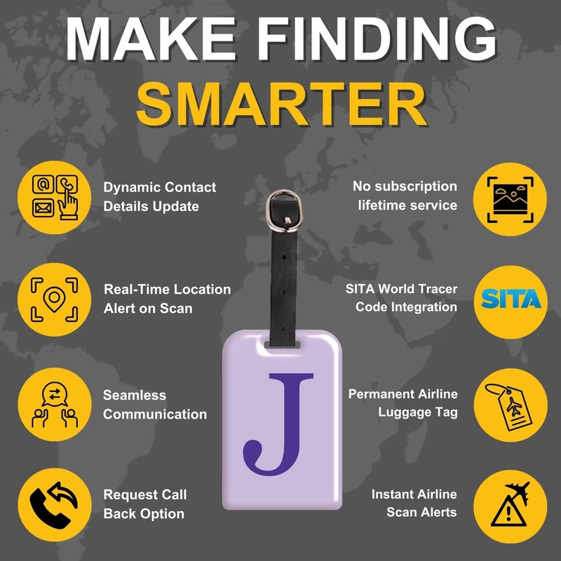 tag8 [Pack 2] Smart Luggage Tag ID with Name Initial B| Bag Tag with Global Loss Recovery Service | Airline Compliant | SITA World Tracer Code Enabled | Smart Alternative to Name Tags | Gift idea (J) - Image 4