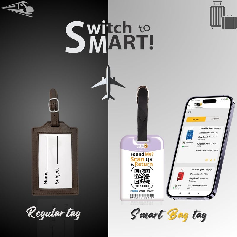 tag8 [Pack 2] Smart Luggage Tag ID with Name Initial B| Bag Tag with Global Loss Recovery Service | Airline Compliant | SITA World Tracer Code Enabled | Smart Alternative to Name Tags | Gift idea (J) - Image 2