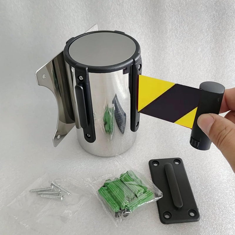 Retractable Belt Barrier, Wall Mount Safety Cordon Barrier, with Mounting Accessories, Sturdy Stainless Steel Housing (A 3M(9.8FT)) - Image 1