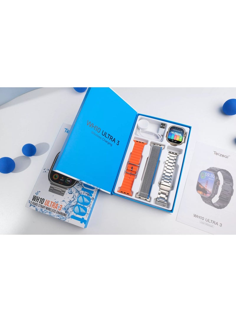 Telzeal WH10 Ultra 3 Smart Watch with 3 Additional Straps, Water-Resistant - Large HD Screen - Fitness Tracking - Compatible with iPhone & Android - (Titanium Gold Color) - Image 2