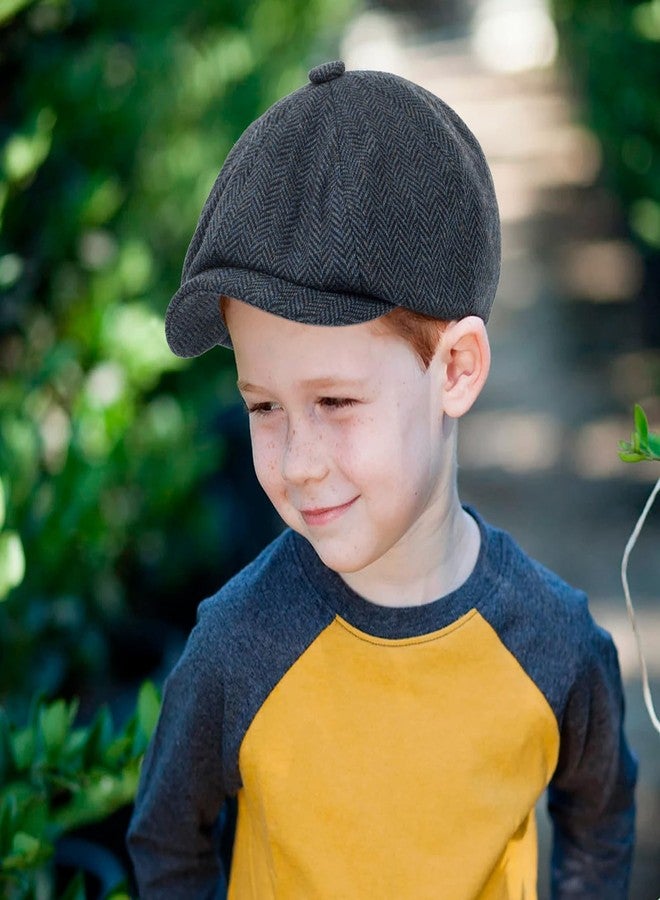 XuoAz Kids Boys Wool Newsboy Cap - Vintage Tweed Flat Beret Cabbie Hat for Toddler Boys Girls Pageboy(for 4 to 9 Years) - Image 4