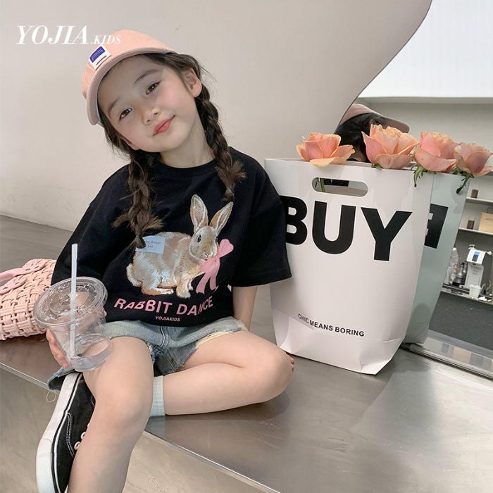Girls' Summer Short-sleeved T-shirt Pure Cotton 2023 New Arrival Western-style Baby Half-sleeved T-shirt Loose Summer Children's Top - Image 1