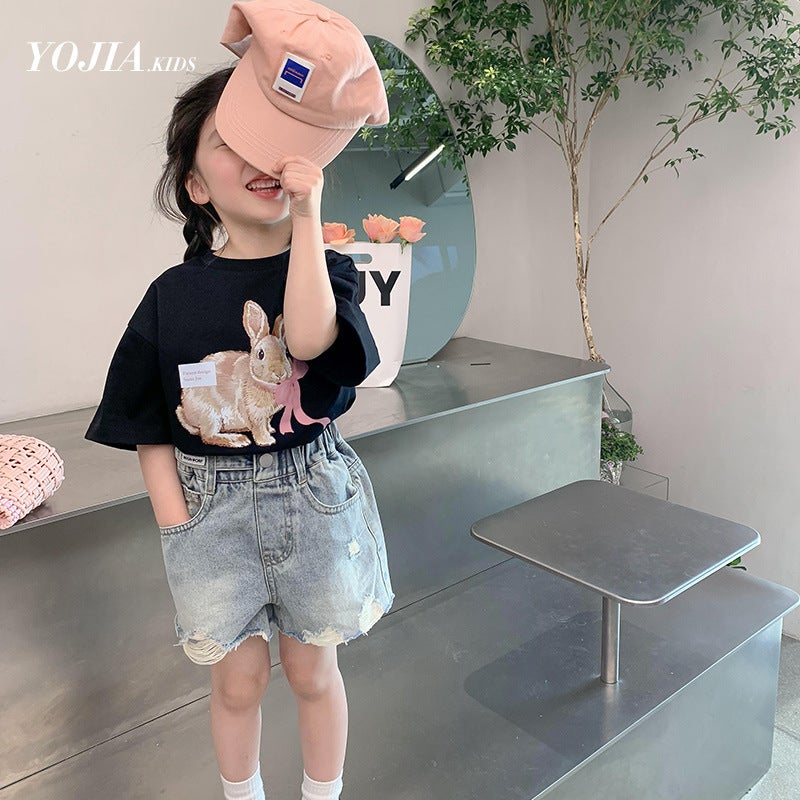 Girls' Summer Short-sleeved T-shirt Pure Cotton 2023 New Arrival Western-style Baby Half-sleeved T-shirt Loose Summer Children's Top - Image 5