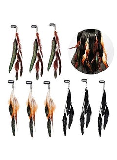 obmwang 9 Pieces Feather Hair Clips Handmade Boho Hippie Hair Extensions Tribal Feather Braided Beads Headdress Feather Hair Accessories  - Image 1