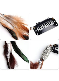 obmwang 9 Pieces Feather Hair Clips Handmade Boho Hippie Hair Extensions Tribal Feather Braided Beads Headdress Feather Hair Accessories  - Image 4