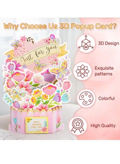 Excefore 3D Paper Flowers Bouquet Greeting Cards, Pop Up Cards for Any Occasion, Get Well Soon, Birthday, Mother's Day, Anniversary, Valentine's Day, Handmade Foldable Flower Card  - Image 4
