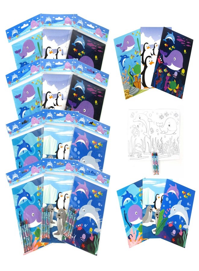 TINYMILLS Ocean Life Coloring Books for Kids with 12 Coloring Books and 48 Crayons, Ocean Life Under the Sea Treats Party Favors, - Image 1
