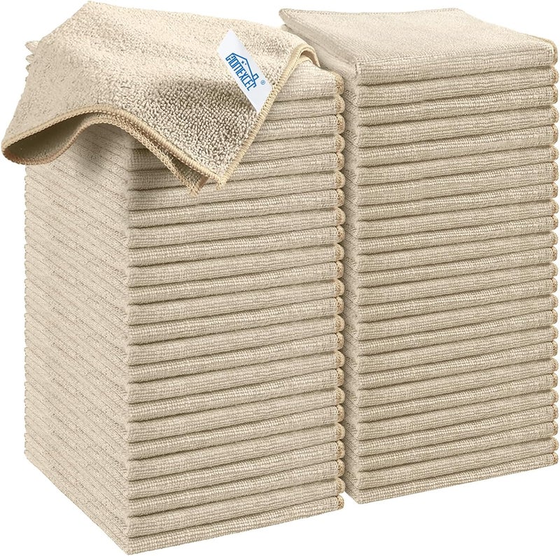 HOMEXCEL Brown Microfiber Cleaning Cloth, 50 Pack Cleaning Towels for Kitchen, Lint Free, Scratch-Free, Highly Absorbent, and Reusable Cleaning Rags for House, Window and Glass, Cars, 11.5 X11.5 inch - Image 1
