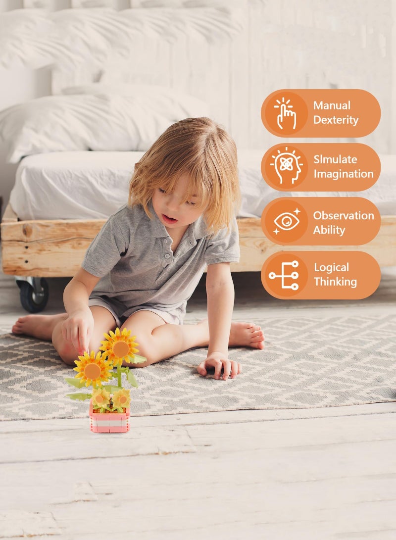 Children's mini building block flower toys 367 pieces, cute artificial plant flower building blocks, suitable for home office decoration, birthday gifts, parent-child games, desktop accessories, sui - Image 4