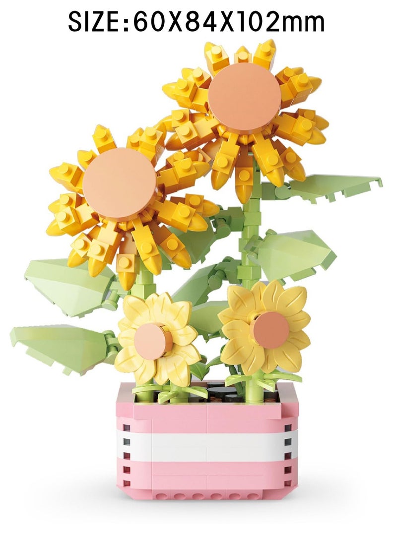 Children's mini building block flower toys 367 pieces, cute artificial plant flower building blocks, suitable for home office decoration, birthday gifts, parent-child games, desktop accessories, sui - Image 2