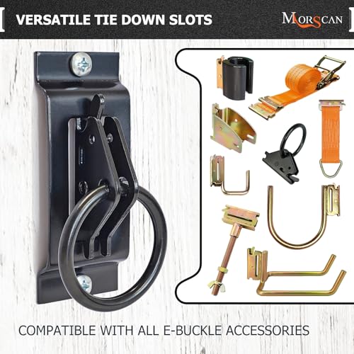 MorScan 10 Pack E-Track Tie-Down Slots & 10 Pack O-Rings, E Track 1-Slot Plates, Black Powder Coated Small Size E Port Rail Kit, Extra Tie Down Anchor Points for Trucks, Trailers, Pickups, Vans - Image 4