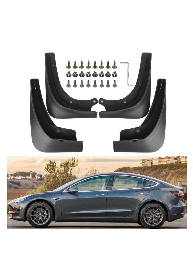 Generic Mud Flaps Splash Guards for Tesla Model 3 - Complete Set of 4 Front and Rear Mudguards with Screws, No Drill Installation, Customized for Full Protection.  - Image 1