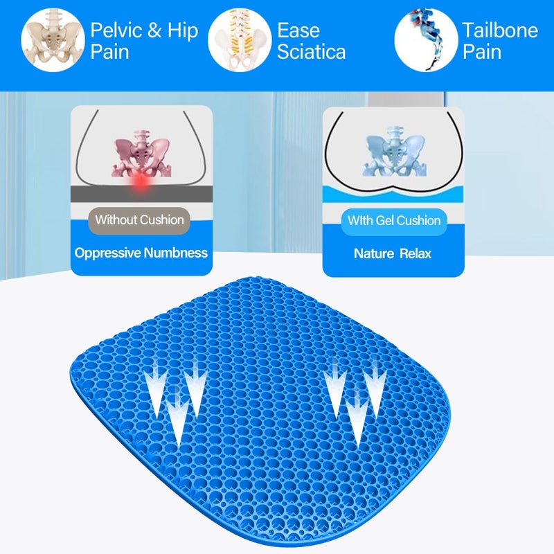 TONINT Large Gel Seat Cushion for Long Sitting With Non-Slip Cover,Soft & Breathable,Chair Cushion,Car seat Cushion,Office seat Cushion,Seat Cushion for Desk Chair,Wheelchair Cushion (Blue, Large Size) - Image 5