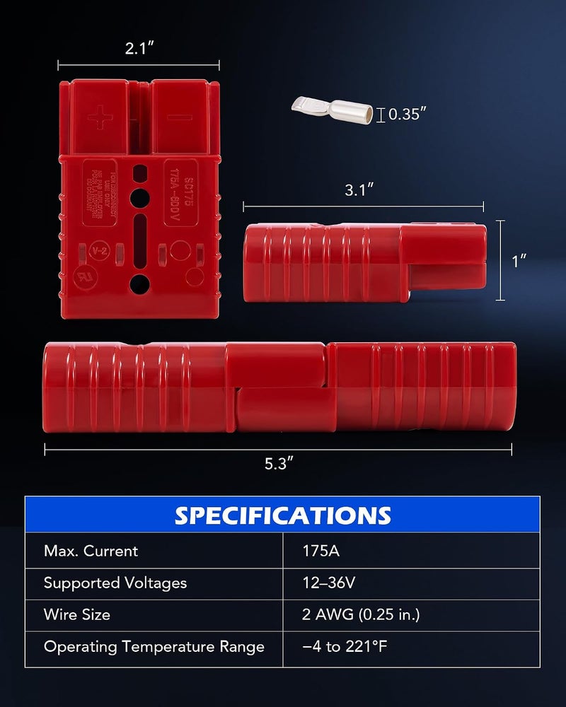 Orion Motor Tech 4 Pcs 2-4 Gauge 175A Battery Cable Quick Connect Disconnect Plug Kit - Image 3