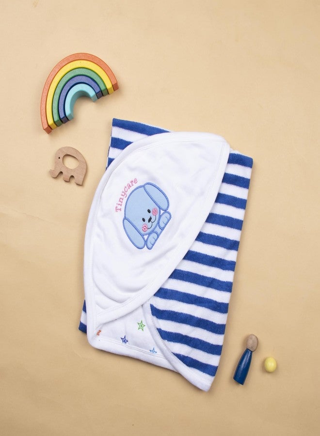 Tinycare Cotton Bath Hooded Towel for New Born Baby, Extra Soft with Terry Stripes, Printed Towel for Kids/Toddler/Infants 72 x 72cm, Quick Absorbent (Blue- Pack of 1) 0-12 Months - Image 3