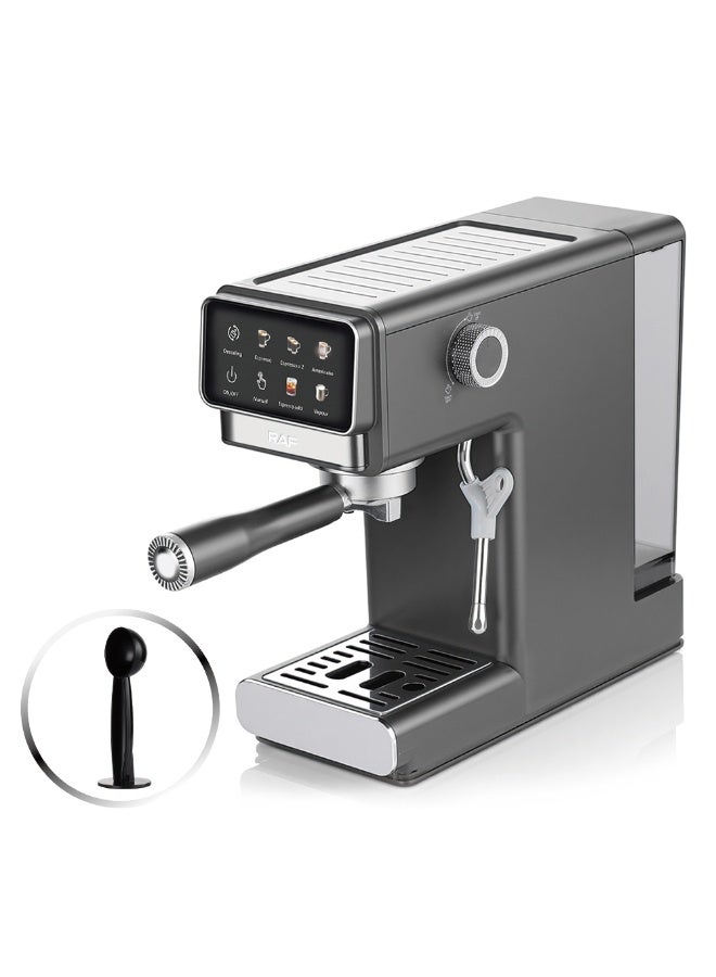 آر إيه أف آلة صنع قهوة إسبريسو RAF 20 بار بقوة 1300 واط - ماكينة قهوة إيطالية نصف آلية مع خزان سعة 1.2 لتر، وغلاية مزدوجة، وخافق حليب - Image 2