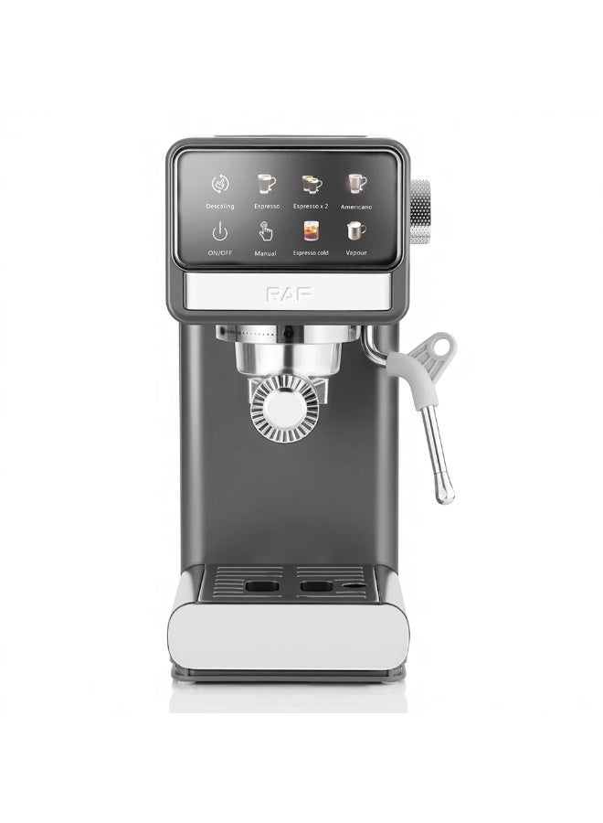 آر إيه أف آلة صنع قهوة إسبريسو RAF 20 بار بقوة 1300 واط - ماكينة قهوة إيطالية نصف آلية مع خزان سعة 1.2 لتر، وغلاية مزدوجة، وخافق حليب - Image 1