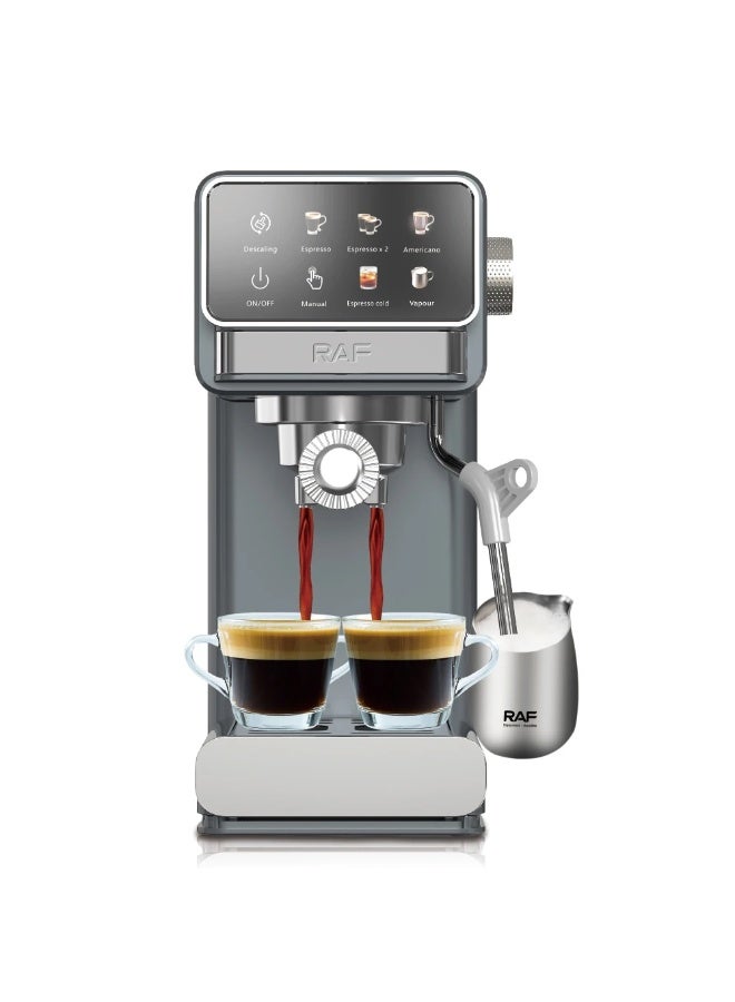 آر إيه أف آلة صنع قهوة إسبريسو RAF 20 بار بقوة 1300 واط - ماكينة قهوة إيطالية نصف آلية مع خزان سعة 1.2 لتر، وغلاية مزدوجة، وخافق حليب - Image 4