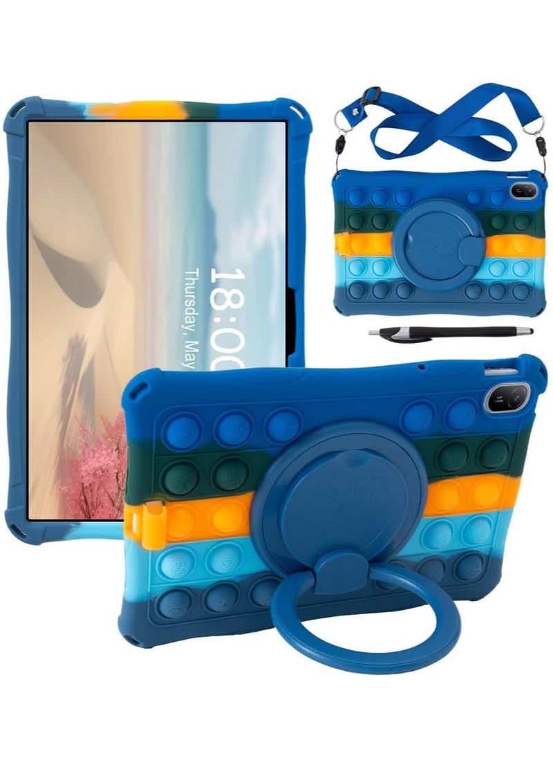 VKL - Case Compatible with Huawei MatePad SE 11 (2024) 11-inch Case with 360° Rotatable Stand, Lightweight Soft Silicone Shockproof Cover with Pen and Shoulder Strap (Colorful Dark Blue) - Image 1