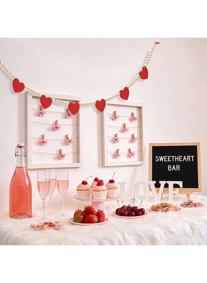 Lxzyu Valentines Day Decorations - Wood Bead Garland with Felt Red Hearts for Valentines Day Decor, Valentine Heart Garland Valentine's Banner for Galentines Day Decorations, Farmhouse, Wedding, Anniversary - Image 2