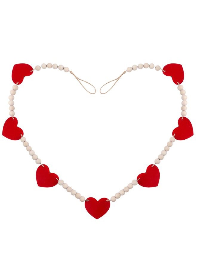 Lxzyu Valentines Day Decorations - Wood Bead Garland with Felt Red Hearts for Valentines Day Decor, Valentine Heart Garland Valentine's Banner for Galentines Day Decorations, Farmhouse, Wedding, Anniversary - Image 1