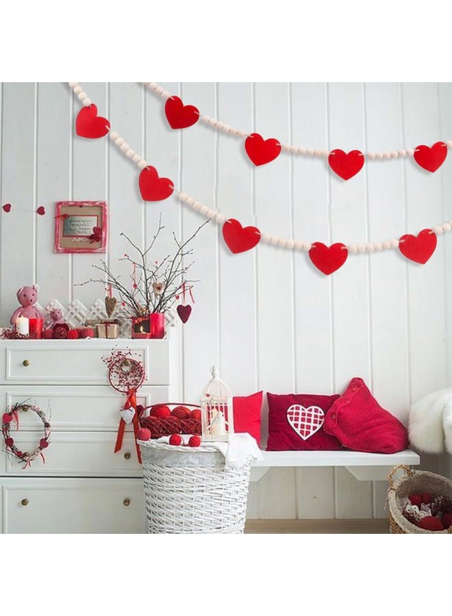 Lxzyu Valentines Day Decorations - Wood Bead Garland with Felt Red Hearts for Valentines Day Decor, Valentine Heart Garland Valentine's Banner for Galentines Day Decorations, Farmhouse, Wedding, Anniversary - Image 5