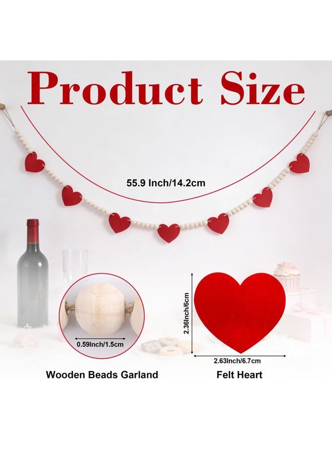 Lxzyu Valentines Day Decorations - Wood Bead Garland with Felt Red Hearts for Valentines Day Decor, Valentine Heart Garland Valentine's Banner for Galentines Day Decorations, Farmhouse, Wedding, Anniversary - Image 3