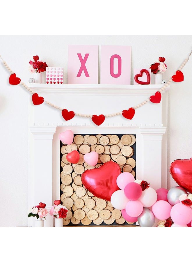 Lxzyu Valentines Day Decorations - Wood Bead Garland with Felt Red Hearts for Valentines Day Decor, Valentine Heart Garland Valentine's Banner for Galentines Day Decorations, Farmhouse, Wedding, Anniversary - Image 4