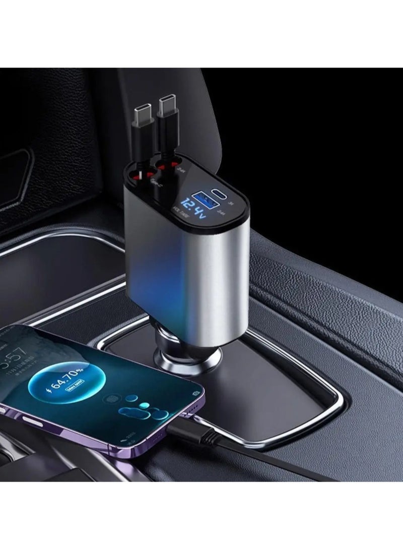 AROAQ 100W 4 IN 1 Retractable Car Fast Charger USB Type C Cable For Samsung S21 S22 S23 IPhone 13 14 Pro Max Car Lighter Adapter Type C And Type C - Image 2