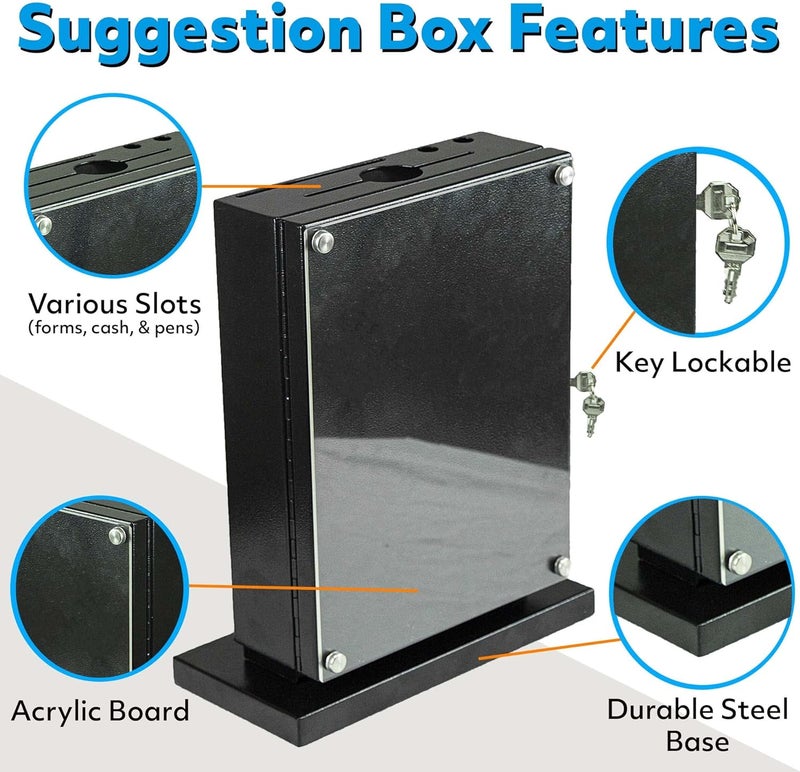 PHOCAR Large Suggestion Box With Slot and Lock - Metal Wall Mounted Ballot Box, Donation Case, Safe Lock Tip Jar For Fundraising, Hotel, Bar and School Voting Use (Black, 10'' x 4.75'' x 12.5'') - Image 3