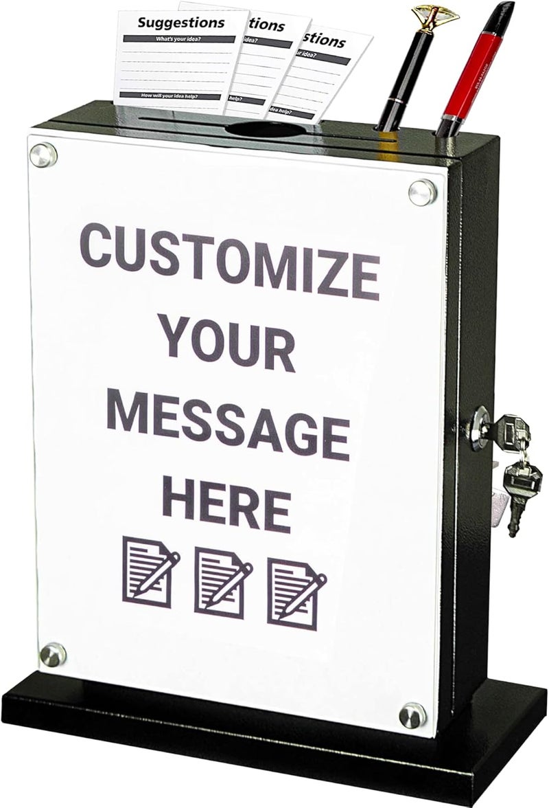 PHOCAR Large Suggestion Box With Slot and Lock - Metal Wall Mounted Ballot Box, Donation Case, Safe Lock Tip Jar For Fundraising, Hotel, Bar and School Voting Use (Black, 10'' x 4.75'' x 12.5'') - Image 1