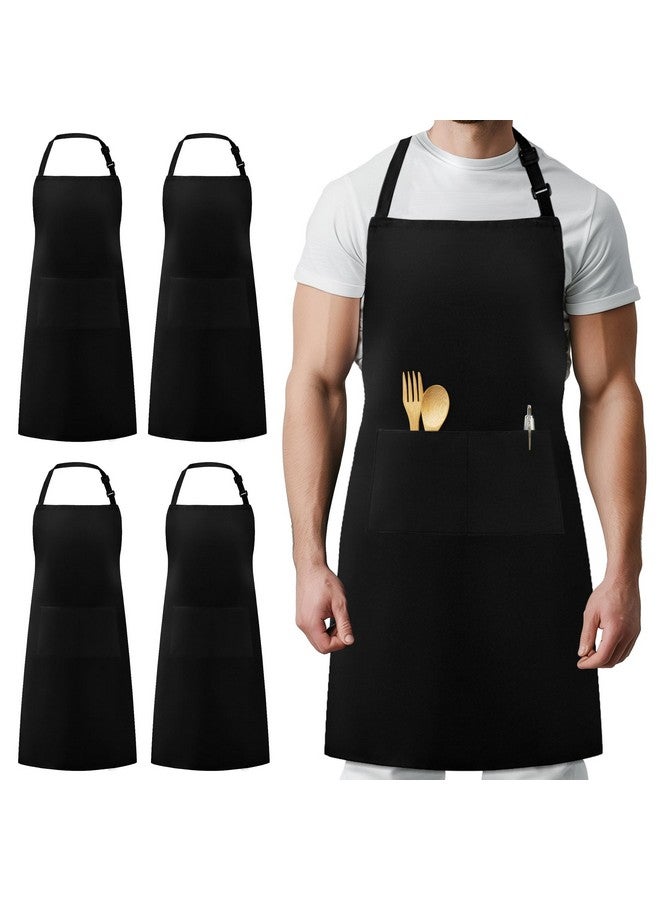 Syntus 4 Pack Chef Apron, 100% Cotton Adjustable Bib Apron Professional Cooking Aprons for Men Women with 2 Pockets, Black - Image 1