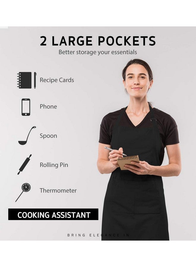 Syntus 4 Pack Chef Apron, 100% Cotton Adjustable Bib Apron Professional Cooking Aprons for Men Women with 2 Pockets, Black - Image 4