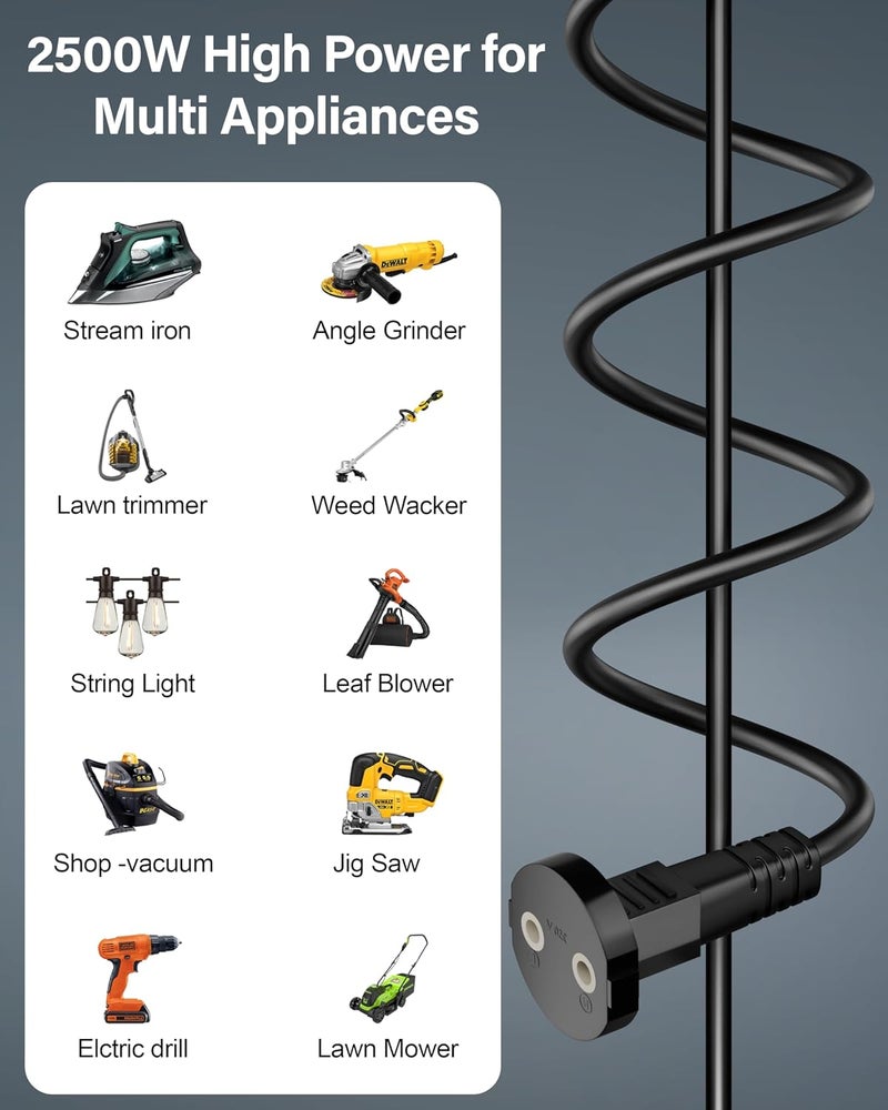 FEDUS 15m Long 18AWG Heavy Duty Male to Female 2 Pin Power Extension Cord Wire 10amp Indoor Outdoor Power Cord Extension Electrical Extender Power Cable for appliances Electronics and Power Tools - Image 2