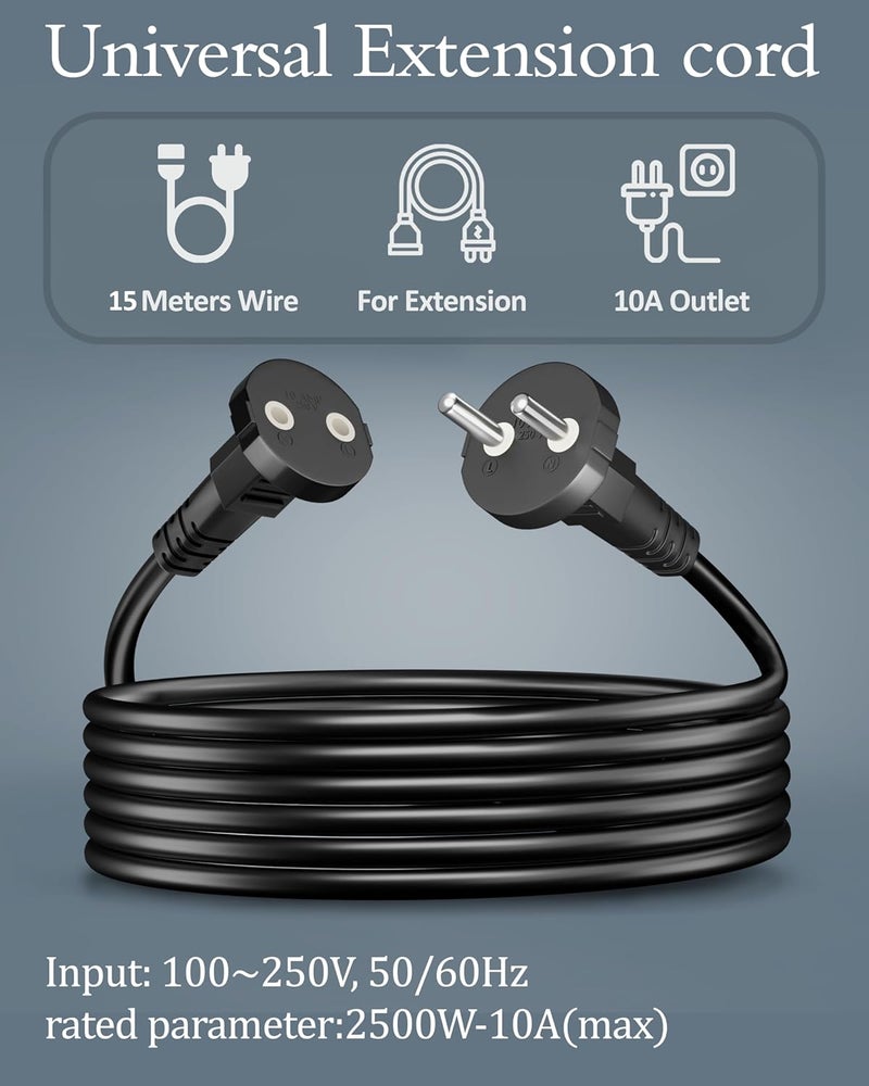 FEDUS 15m Long 18AWG Heavy Duty Male to Female 2 Pin Power Extension Cord Wire 10amp Indoor Outdoor Power Cord Extension Electrical Extender Power Cable for appliances Electronics and Power Tools - Image 4