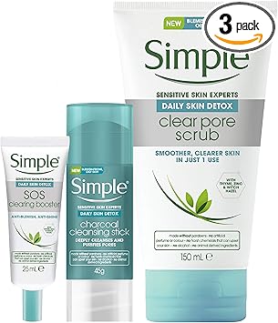 simple نظام إزالة السموم اليومي البسيط 3 خطوات للبشرة الدهنية عصا تنظيف الفحم مقشر مسام واضح وجيل معزز SOS 1 وحدة حصرية - Image 1