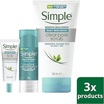 simple نظام إزالة السموم اليومي البسيط 3 خطوات للبشرة الدهنية عصا تنظيف الفحم مقشر مسام واضح وجيل معزز SOS 1 وحدة حصرية - Image 2