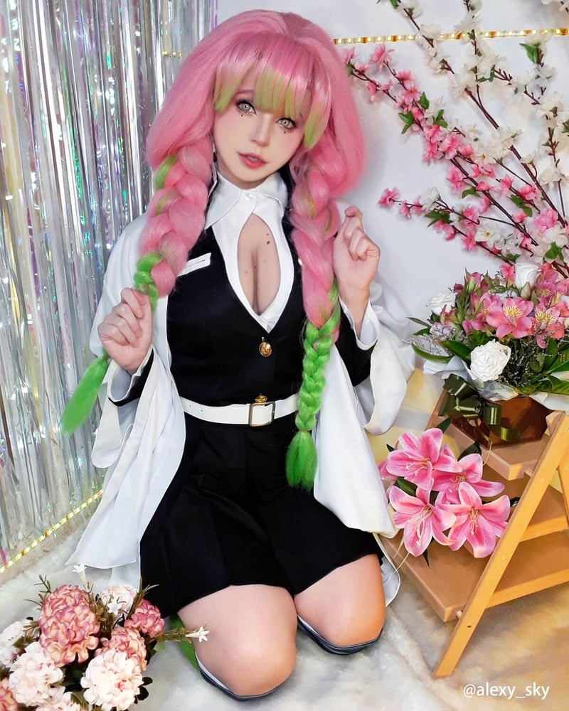 Nuoqi Mitsuri Kanroji Cosplay Outfit for Demon Slayer Mitsuri Cosplay Costume Womens Anime Robe Kimono Uniform Suit XXL White - Image 2