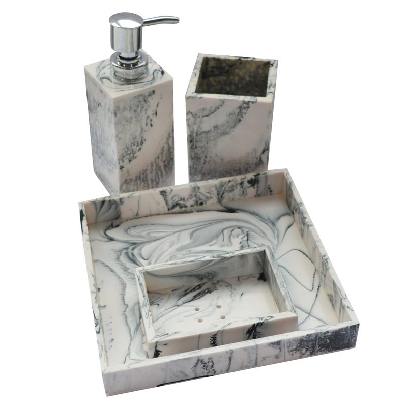 Tranquil Square Premium Design Luxury Resin Bathroom Accessory Set. Bathroom Decor and Organizer Set of 4 Soap Tray, Toothbrush/Toothpaste Holder, Soap Dispenser and Vanity Tray (Victorian) - Image 3
