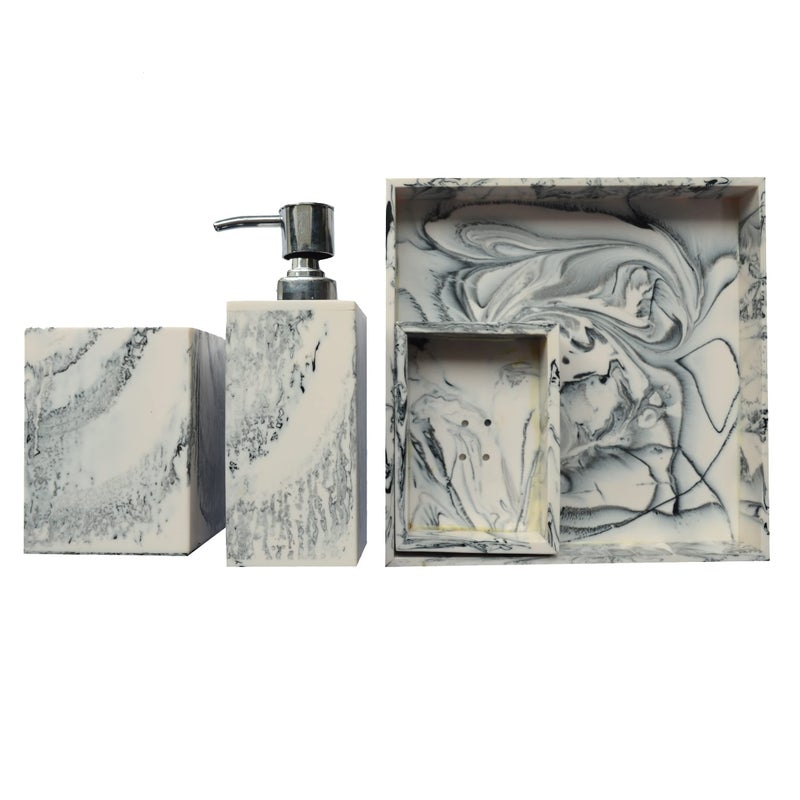 Tranquil Square Premium Design Luxury Resin Bathroom Accessory Set. Bathroom Decor and Organizer Set of 4 Soap Tray, Toothbrush/Toothpaste Holder, Soap Dispenser and Vanity Tray (Victorian) - Image 5