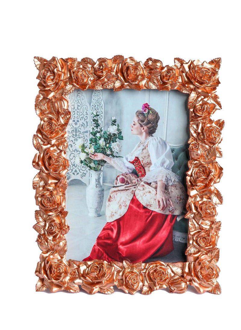 Generic Antique Floral Picture Frame with Glass Front for Home and Office Decoration Rose Gold 3x4.8In Ideal Gift for Festivals and Special Occasions  - Image 1