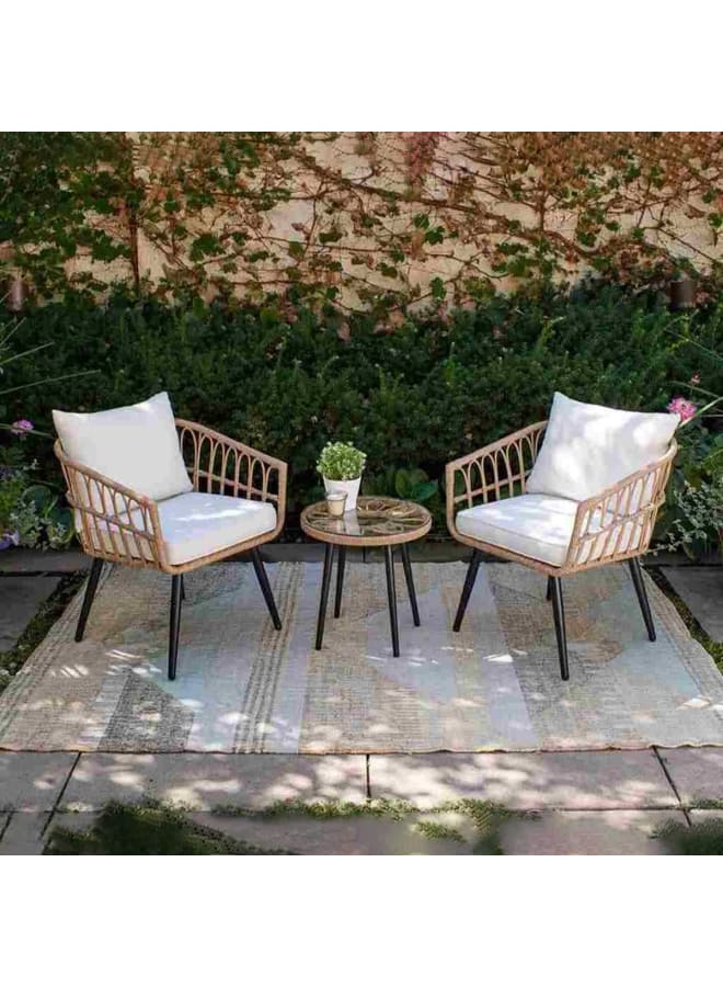 Sampa Rattan Metal and waterproof Outdoor Set 3 pieces - Beige - Image 1